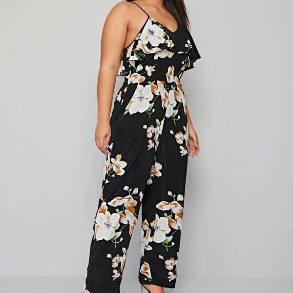 Shein Floral Ruffle Trim Cami Jumpsuit Size 3X (Fits 18)